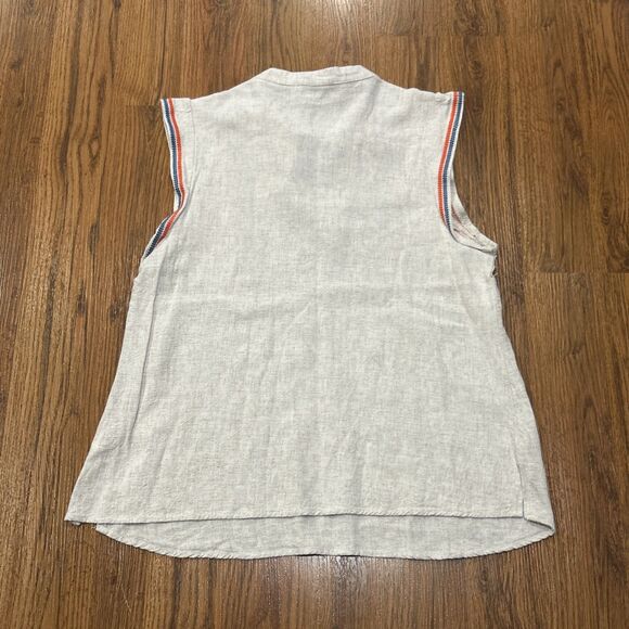 Savanna Jane Top Womens Large Embroidered Blouse Boho Tassels Linen Blend Beige - Picture 7 of 7